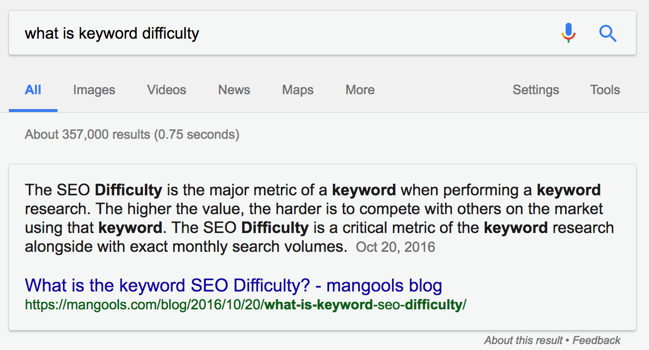 featured snippets keyword difficulty