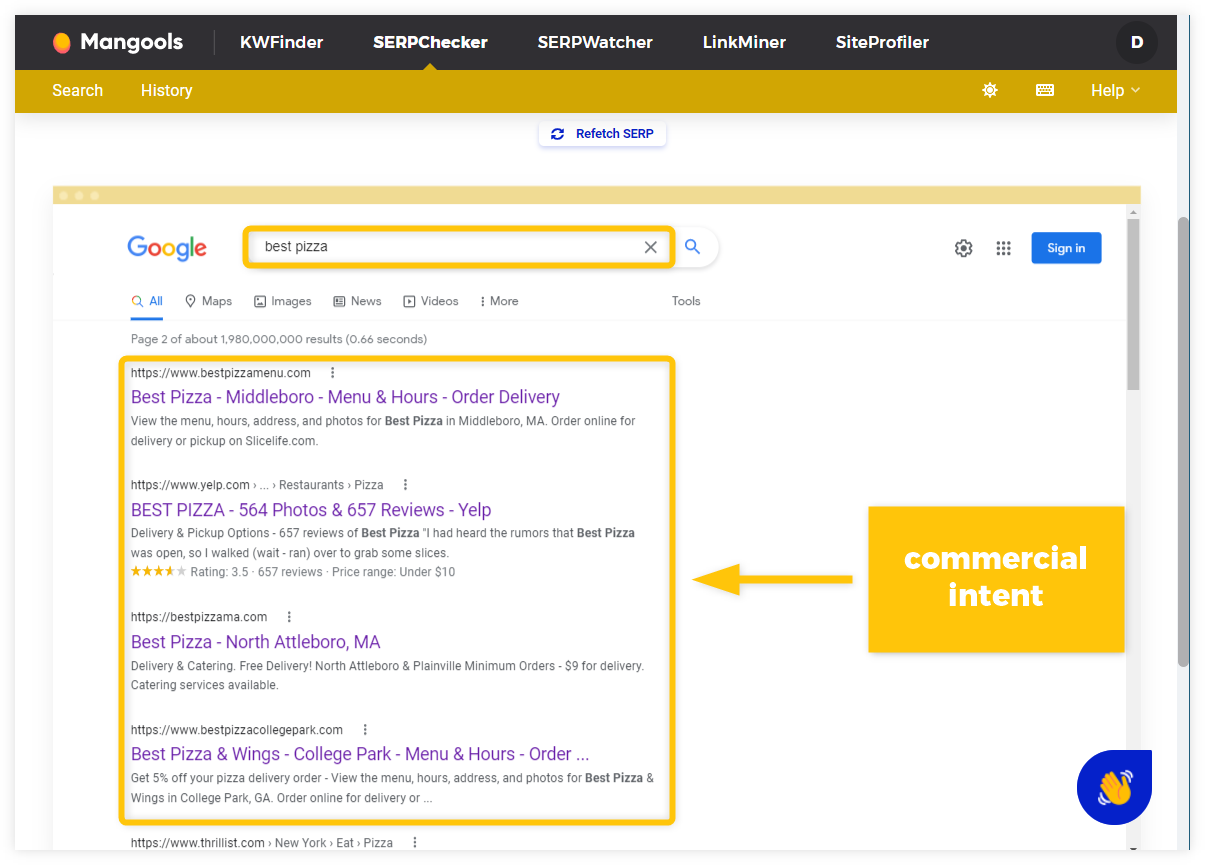 SERPChecker - analyzing search intent example