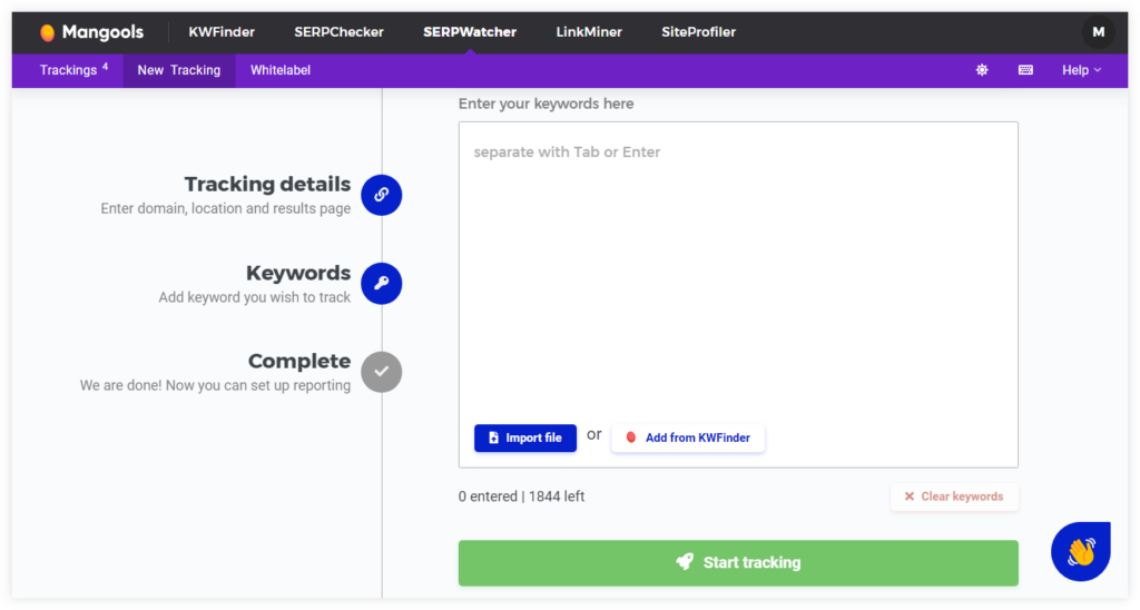 SERPWatcher - tracking keywords for mobile search - example - step 2
