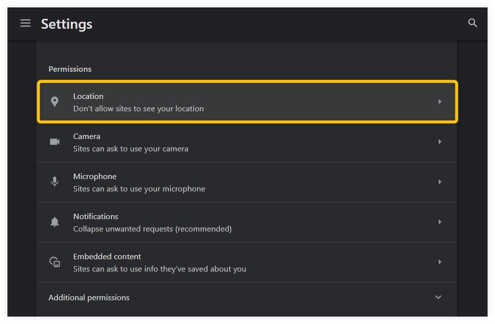 Click on the βLocationβ tab under the βPermissionsβ menu.