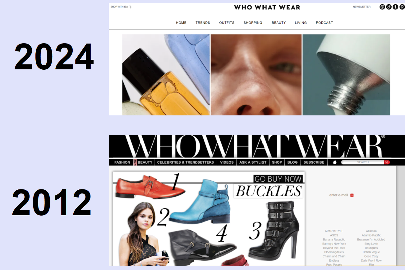 Comparing website history WhoWhatWear in Wayback Machine tool - example